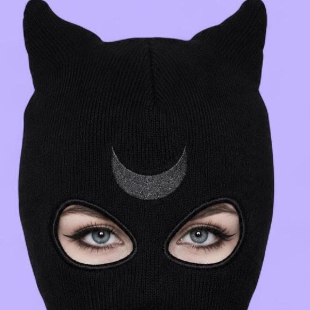 Authentic Killstar Lunar Knitty Cat Ear Black Balaclava Moon Knit Ski Mask OS
